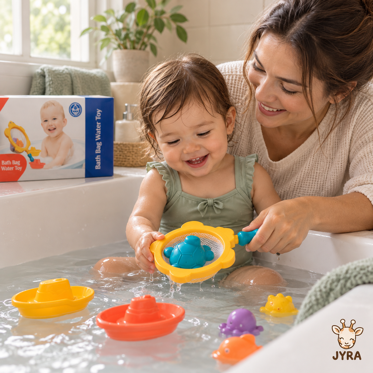 Set Juguetes de Baño para Bebé con Red y Botes