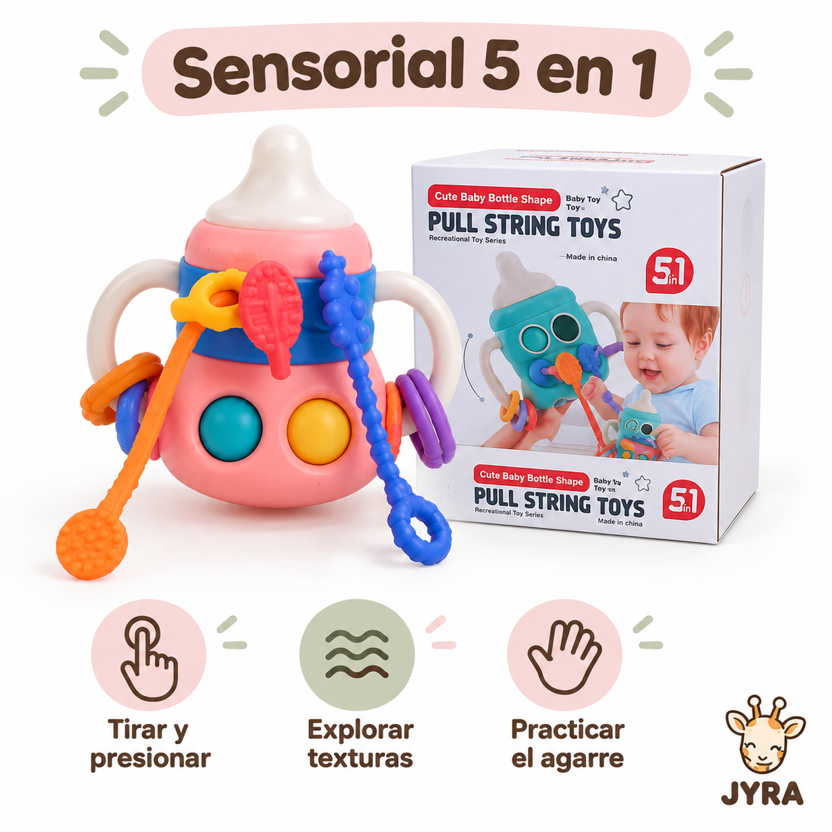 Mordedor Sensorial Mamadera 5 en 1 Bebé Silicona