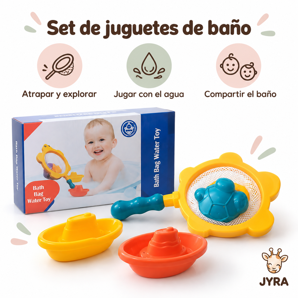 Set Juguetes de Baño para Bebé con Red y Botes