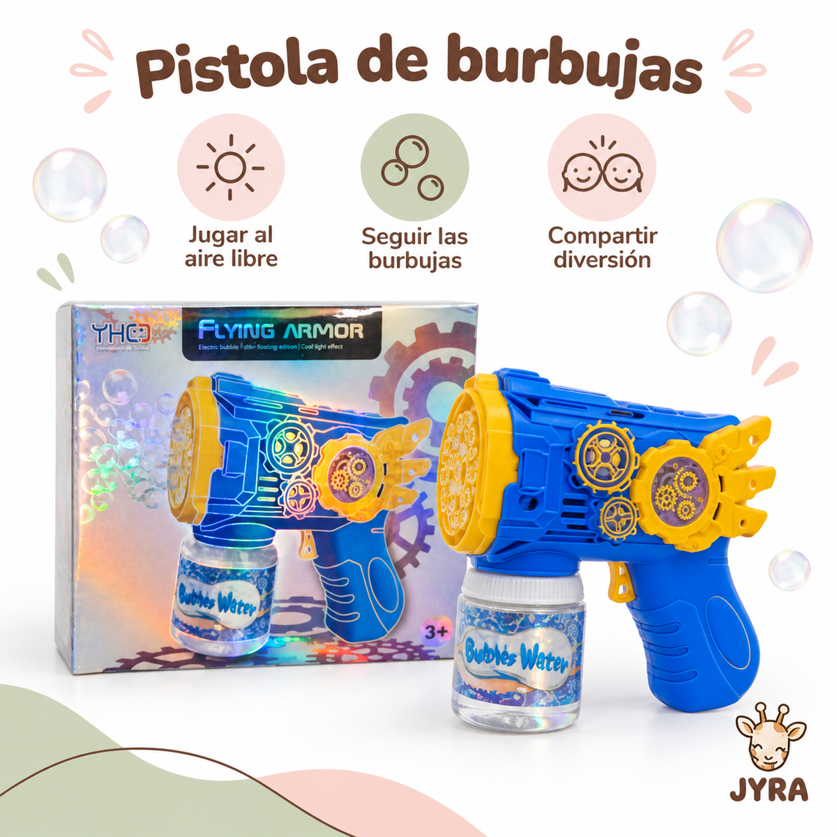 Pistola Lanza Burbujas Eléctrica para Niños con Luces