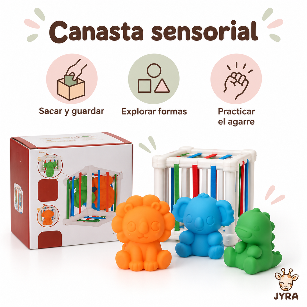 Cubo Sensorial Montessori con Elásticos y Animales