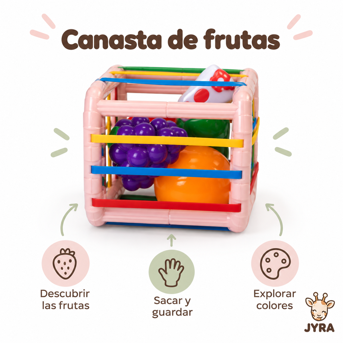 Cubo Sensorial Montessori con Elásticos y Frutas